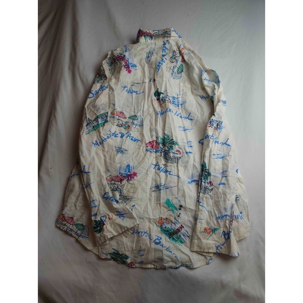 Gap Button Down Shirt Mens M White Linen Blend Santorini Harbor Island Resort - Picture 7 of 8